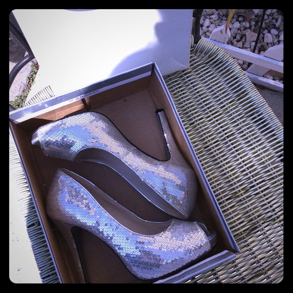 Wild Child silver sequin heels